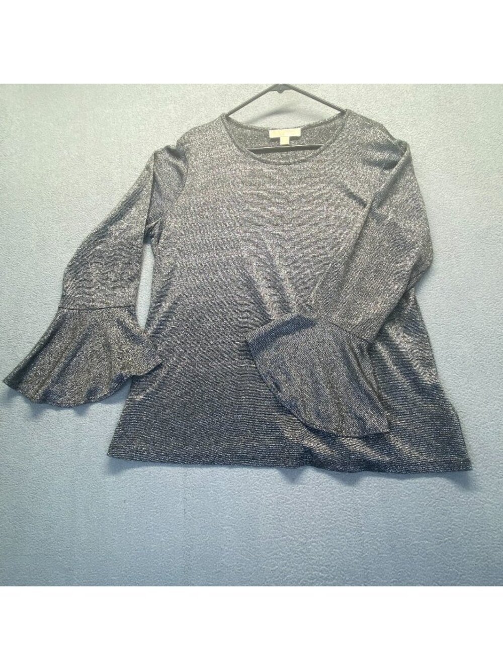 Michael Kors Womens Blouse Black Silver Sparkle Metallic Size 1X Long Sleeve
